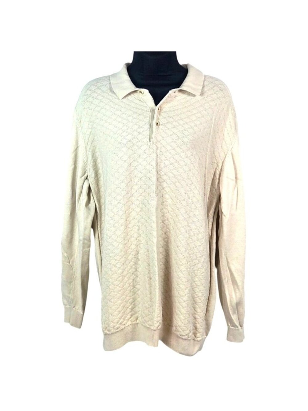 Guide London Mens Lg Premium Range British Design Cream Cotton Knit Polo Sweater
